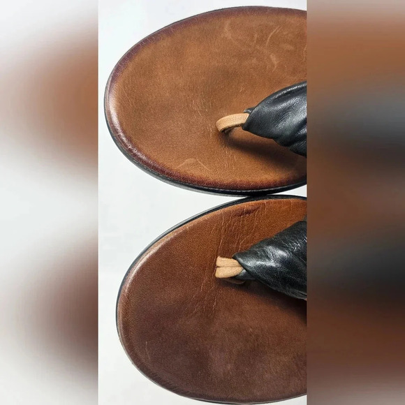 Miz Mooz Inuovo Leather Thong Sandals Black Wedge Heel Size EUR 41 US 9.5-10 - Picture 3 of 16